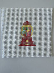 Single gumball machine mini needlepoint canvas on white plastic mesh