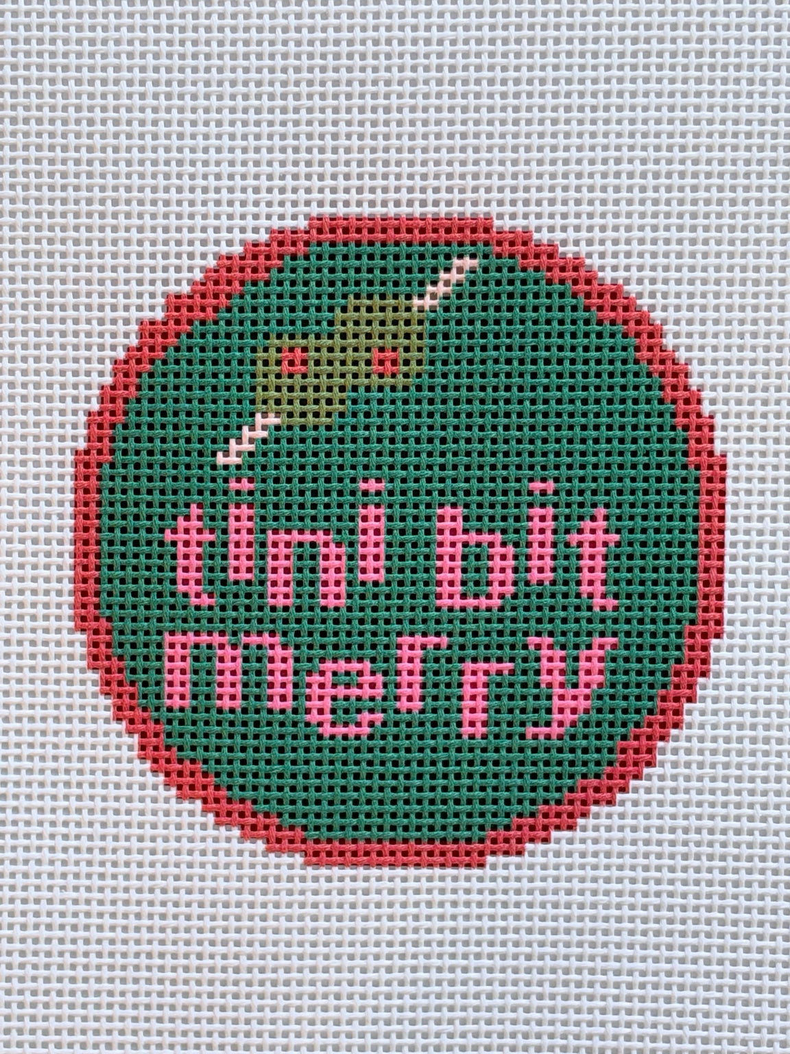 Tini Bit Merry olive martini holiday ornament canvas centered close-up